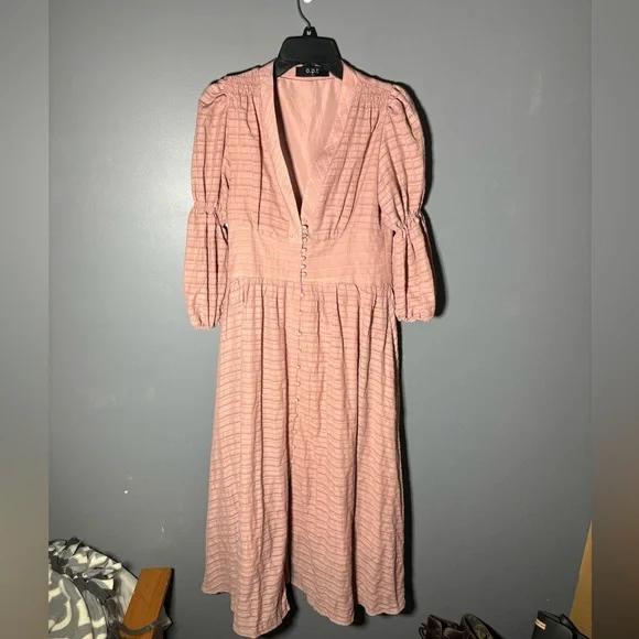 Anthropologie OPT Dusty Rose Peasant Midi Massaya Dress Size Small - Picture 3 of 5